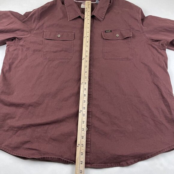 Wrangler Button Up Chambray Shirt Men’s 2XL Cotton Stretch Long Sleeve Maroon - Picture 5 of 10